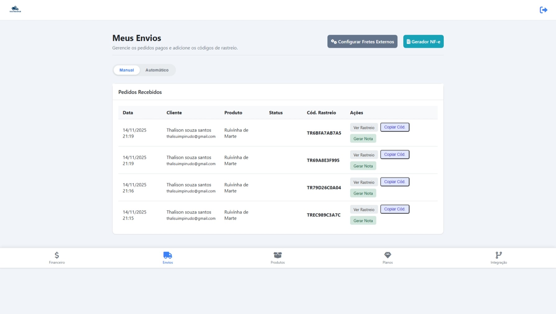 Sistema Inteligente de Código de Rastreio